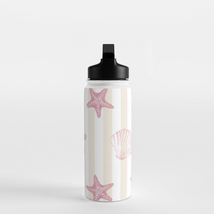 Blush Pink Seashell & Starfish on Beige and White  Water Bottle Gallery Image 3