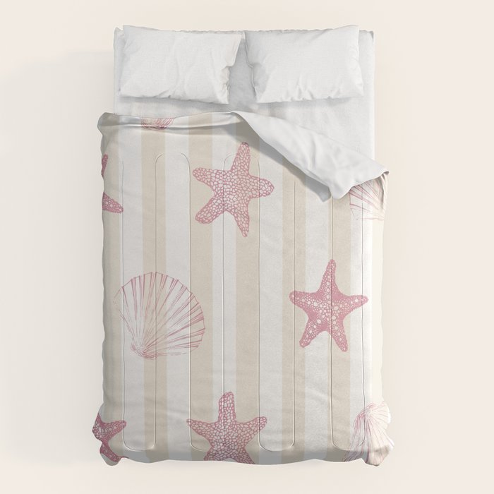 Blush Pink Seashell & Starfish on Beige and White  Comforter Gallery Image 6