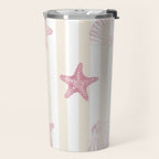 Blush Pink Seashell & Starfish on Beige and White  Travel Mug Gallery Image 2