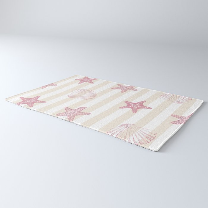 Blush Pink Seashell & Starfish on Beige and White  Rug Gallery Image 3