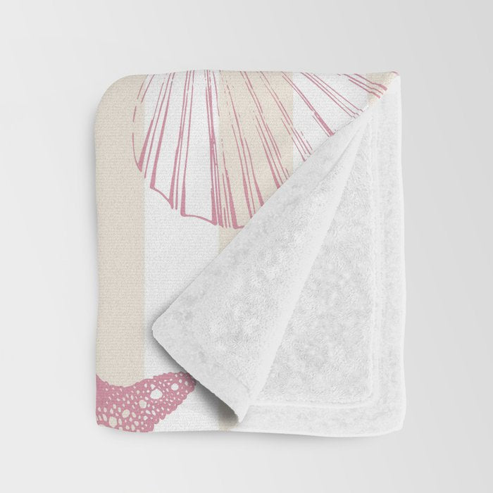Blush Pink Seashell & Starfish on Beige and White  Throw Blanket Gallery Image 3