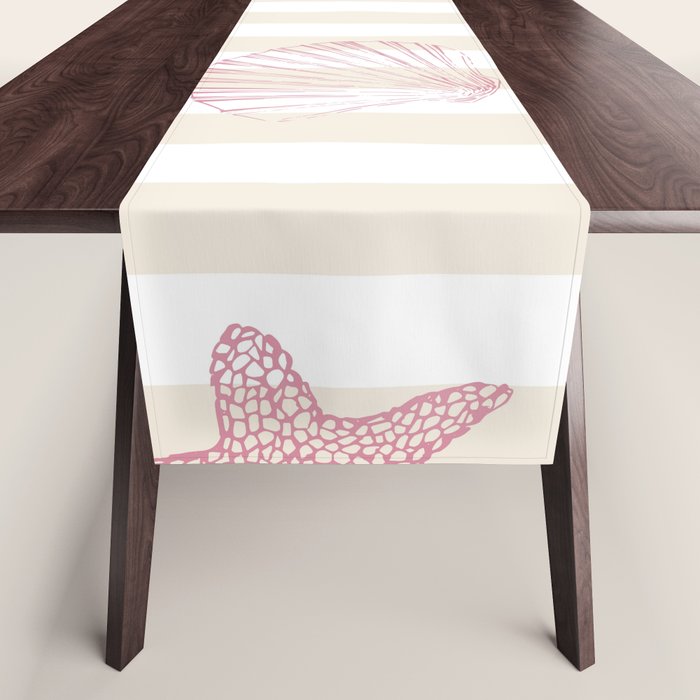 Blush Pink Seashell & Starfish on Beige and White  Table Runner Gallery Image 1
