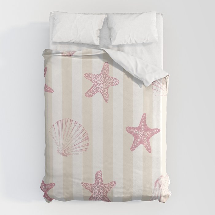 Blush Pink Seashell & Starfish on Beige and White  Duvet Cover Gallery Image 6