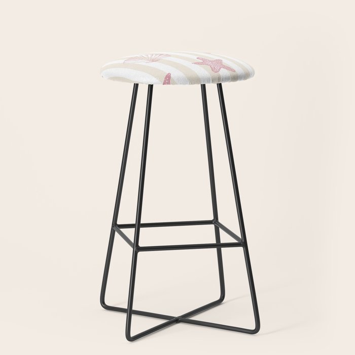 Blush Pink Seashell & Starfish on Beige and White  Stool Gallery Image 1