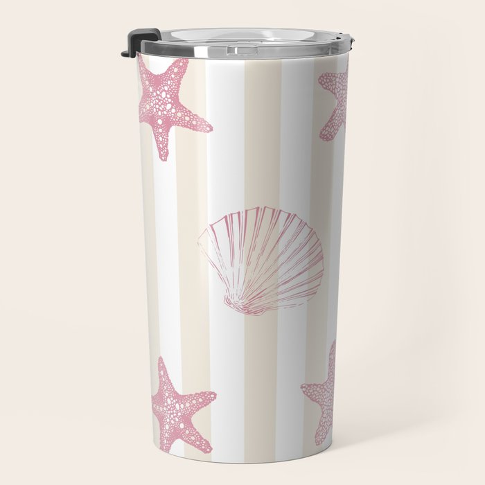Blush Pink Seashell & Starfish on Beige and White  Travel Mug Gallery Image 3