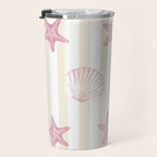 Blush Pink Seashell & Starfish on Beige and White  Travel Mug Gallery Image 3