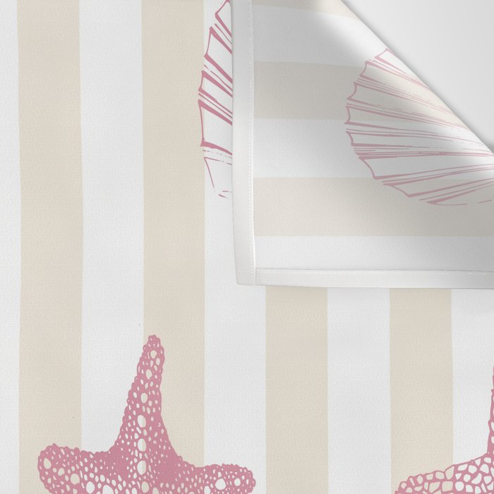 Blush Pink Seashell & Starfish on Beige and White  Wall Tapestry Gallery Image 3