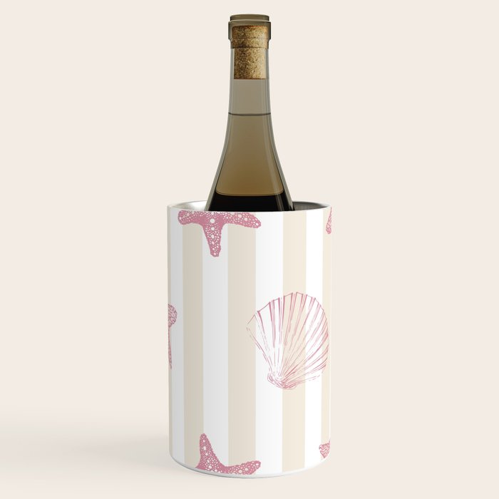 Blush Pink Seashell & Starfish on Beige and White  Wine Chiller Gallery Image 2