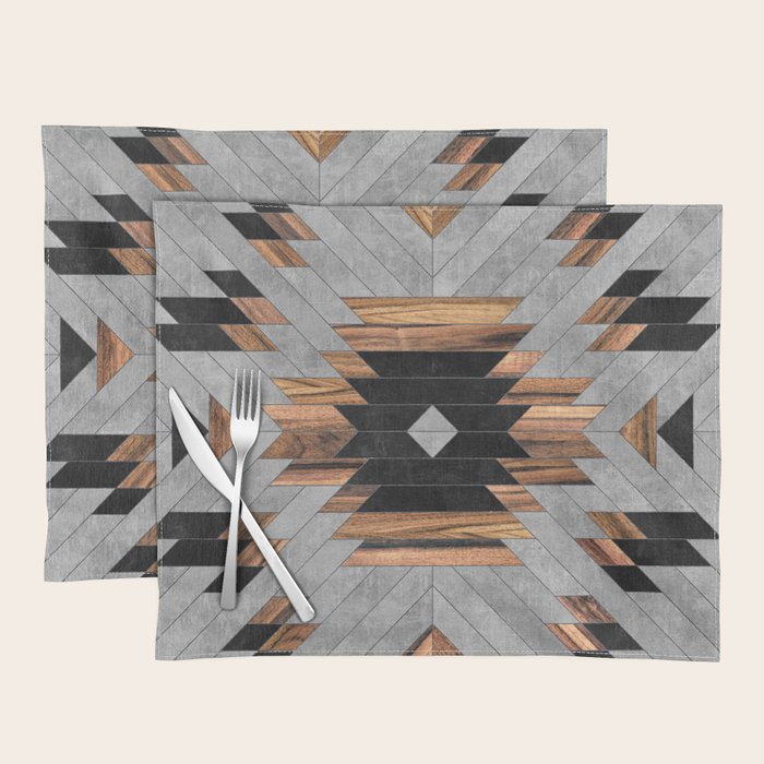 Urban Tribal Pattern No.6 - Aztec - Concrete and Wood Placemat Gallery Image 1