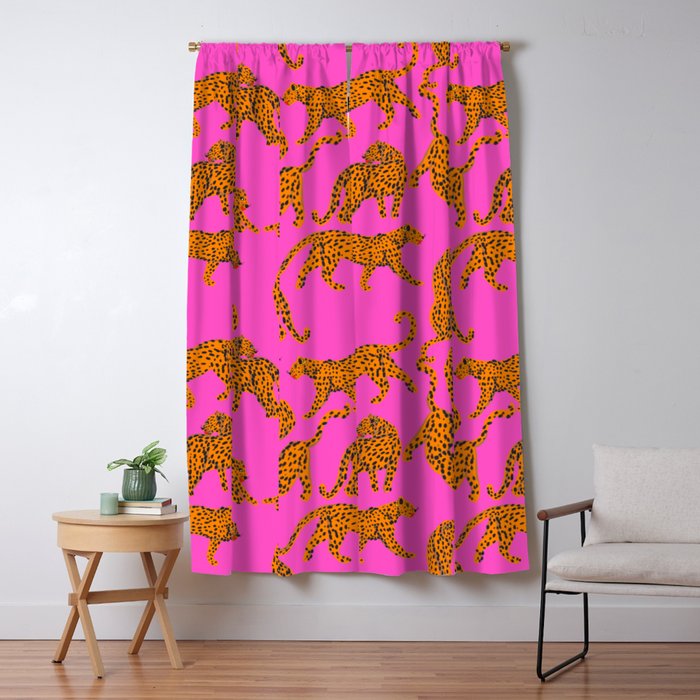 Abstract leopard with red lips illustration in fuchsia background  Window Curtain Gallery Image 5
