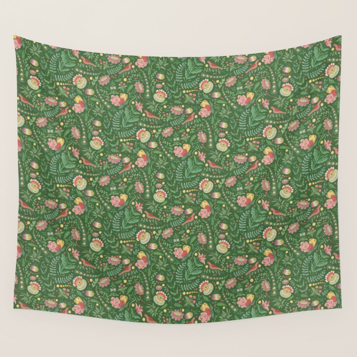 Swedish Floral - Green Wall Tapestry Gallery Image 4