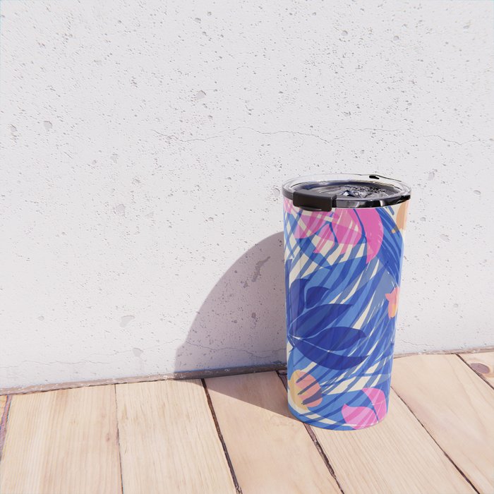 Breezy Tropics Blue Floral Design Travel Mug Gallery Image 4