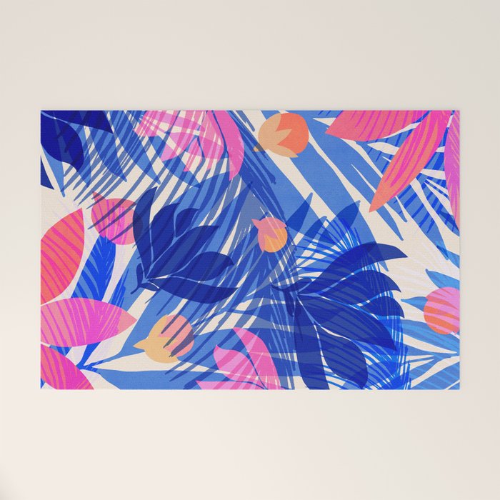 Breezy Tropics Blue Floral Design Welcome Mat Gallery Image 1