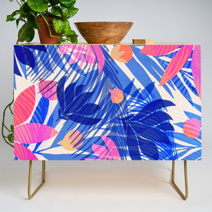 Breezy Tropics Blue Floral Design Credenza Gallery Image 1