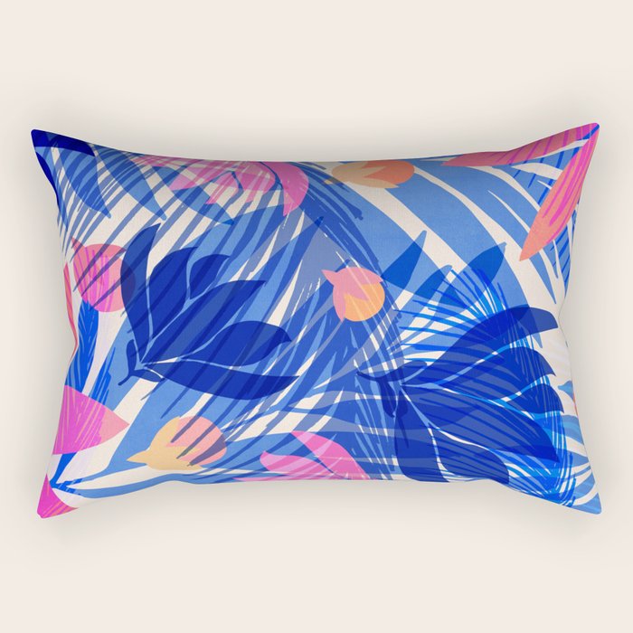 Breezy Tropics Blue Floral Design Rectangular Pillow Gallery Image 2