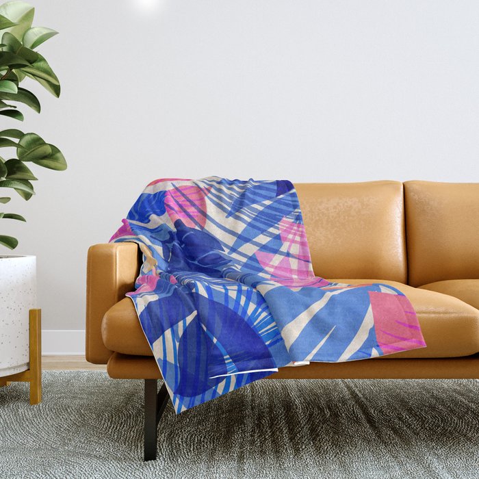 Breezy Tropics Blue Floral Design Throw Blanket Gallery Image 1