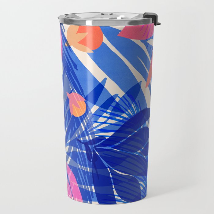 Breezy Tropics Blue Floral Design Travel Mug Gallery Image 2