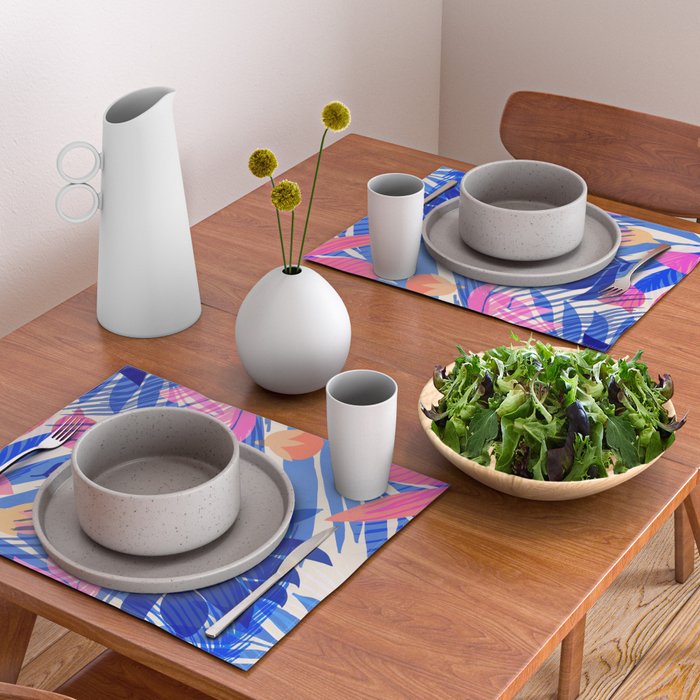 Breezy Tropics Blue Floral Design Placemat Gallery Image 2