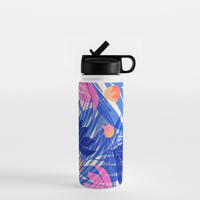 Breezy Tropics Blue Floral Design Water Bottle Gallery Image 1