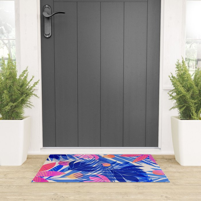 Breezy Tropics Blue Floral Design Welcome Mat Gallery Image 3