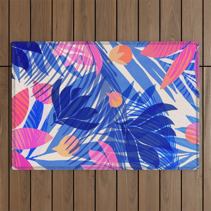 Breezy Tropics Blue Floral Design Outdoor Rug Gallery Image 1