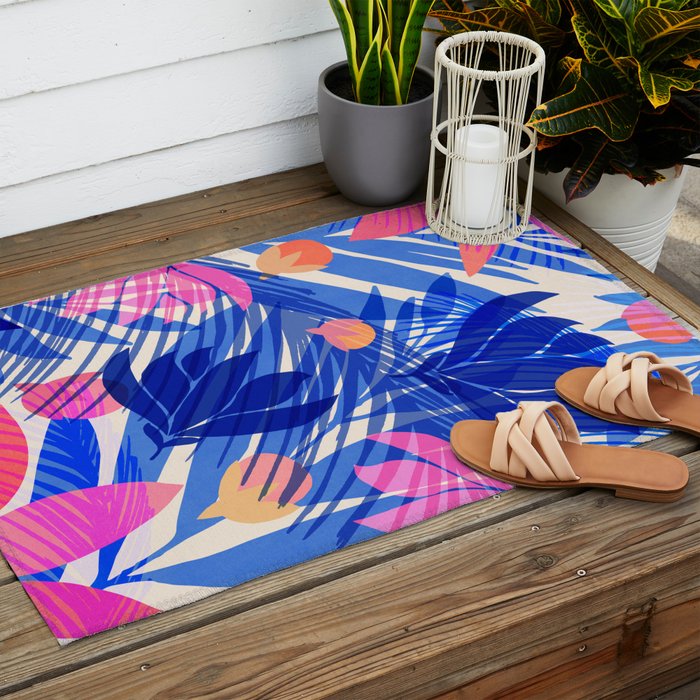 Breezy Tropics Blue Floral Design Outdoor Rug Gallery Image 2