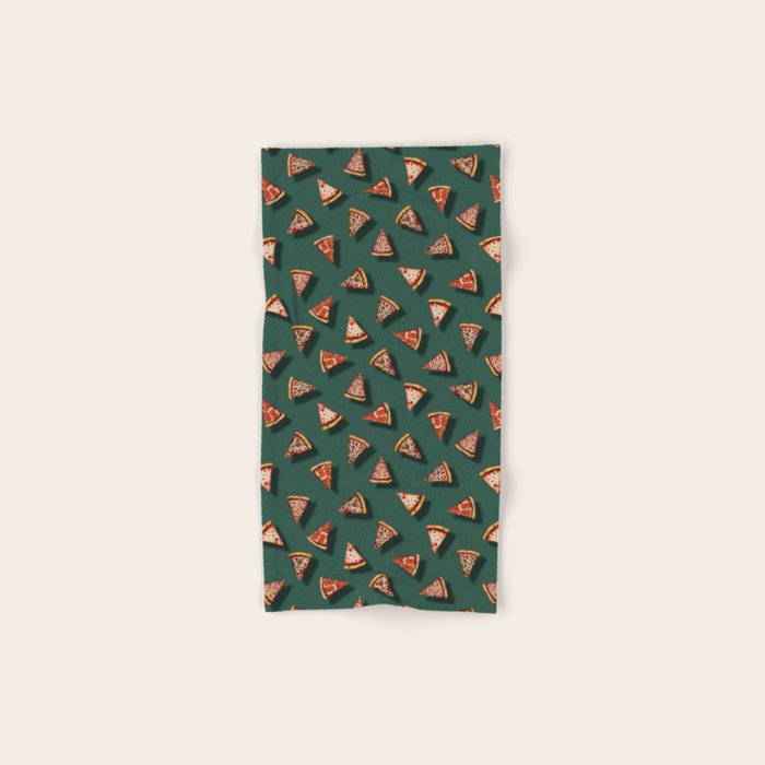 Pizza Party Pattern - Floating Pizza Slices on Teal Bath Towel Gallery Image 1