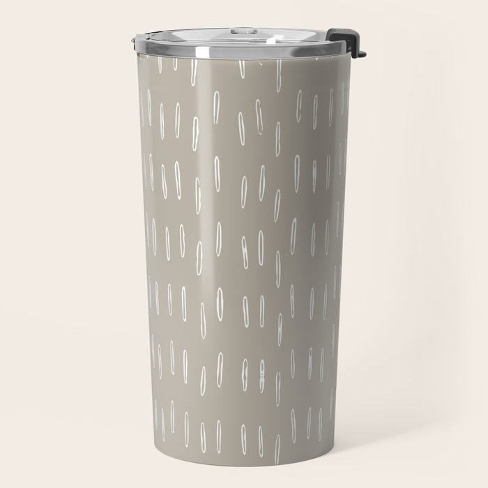 Boho Prints, Raindrops, Beige, Minimalism, Abstract Art Travel Mug Gallery Image 2