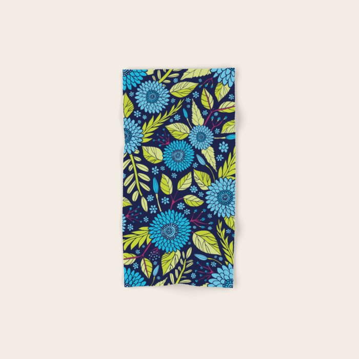 Turquoise Blue, Lime Green, Magenta & Navy Floral Pattern Bath Towel Gallery Image 1