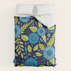 Turquoise Blue, Lime Green, Magenta & Navy Floral Pattern Duvet Cover Gallery Image 6