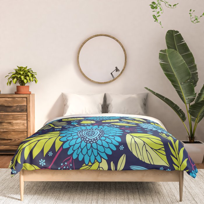 Turquoise Blue, Lime Green, Magenta & Navy Floral Pattern Comforter Gallery Image 3