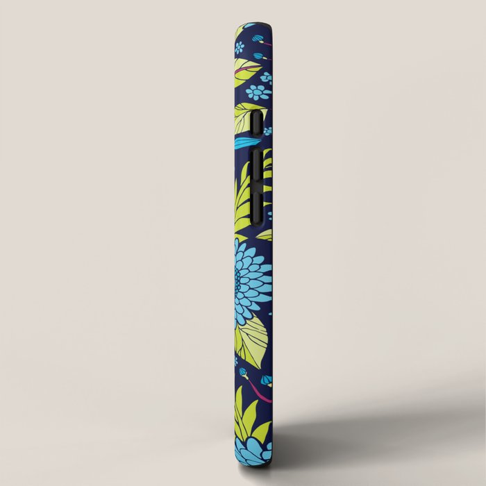Turquoise Blue, Lime Green, Magenta & Navy Floral Pattern iPhone Case Gallery Image 2