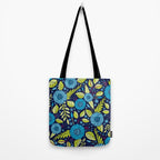 Turquoise Blue, Lime Green, Magenta & Navy Floral Pattern Tote Bag Gallery Image 2