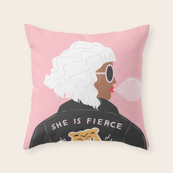 She is Fierce Pink Throw Pillow