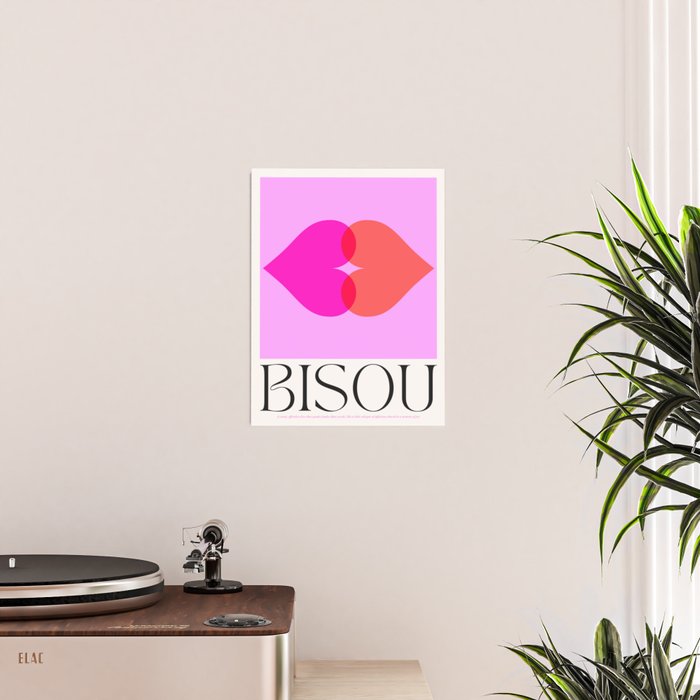'BISOU' Vibrant Minimal French Love kiss Art Poster Gallery Image 2