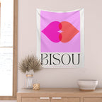 'BISOU' Vibrant Minimal French Love kiss Art Wall Tapestry Gallery Image 2