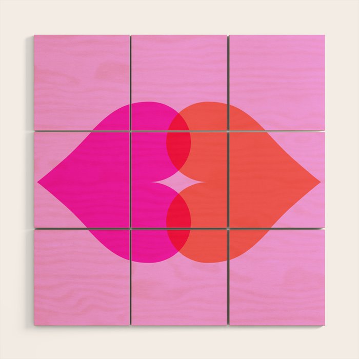 'BISOU' Vibrant Minimal French Love kiss Art Wood Wall Art Gallery Image 1