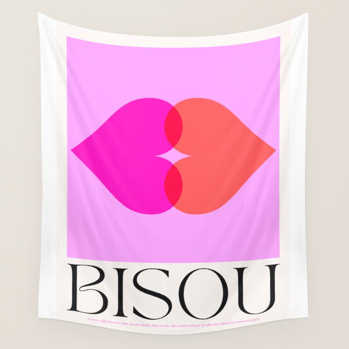 'BISOU' Vibrant Minimal French Love kiss Art Wall Tapestry Gallery Image 4
