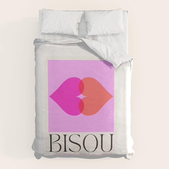 'BISOU' Vibrant Minimal French Love kiss Art Duvet Cover Gallery Image 1