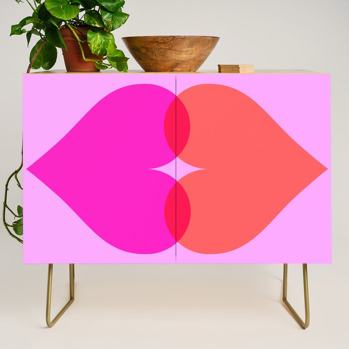 'BISOU' Vibrant Minimal French Love kiss Art Credenza Gallery Image 1