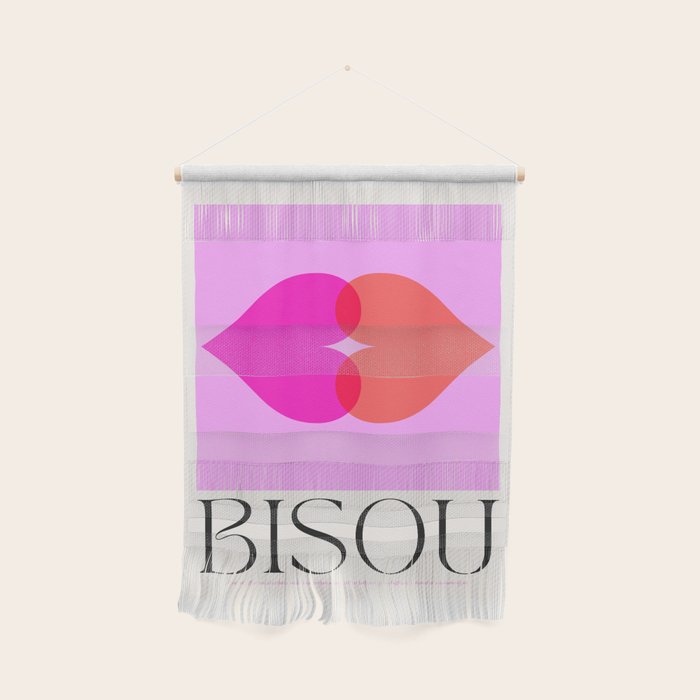 'BISOU' Vibrant Minimal French Love kiss Art Wall Hanging Gallery Image 1