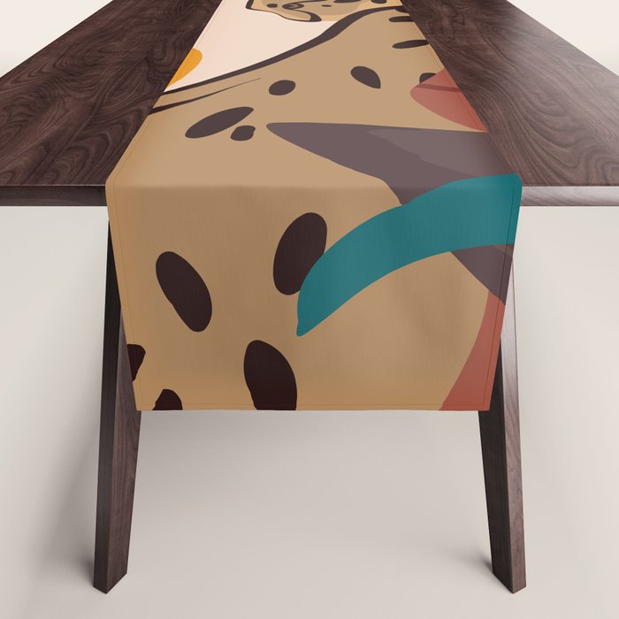Jungle Leopard with Tropical Leaves in Earthy Colors Table Runner Gallery Image 1
