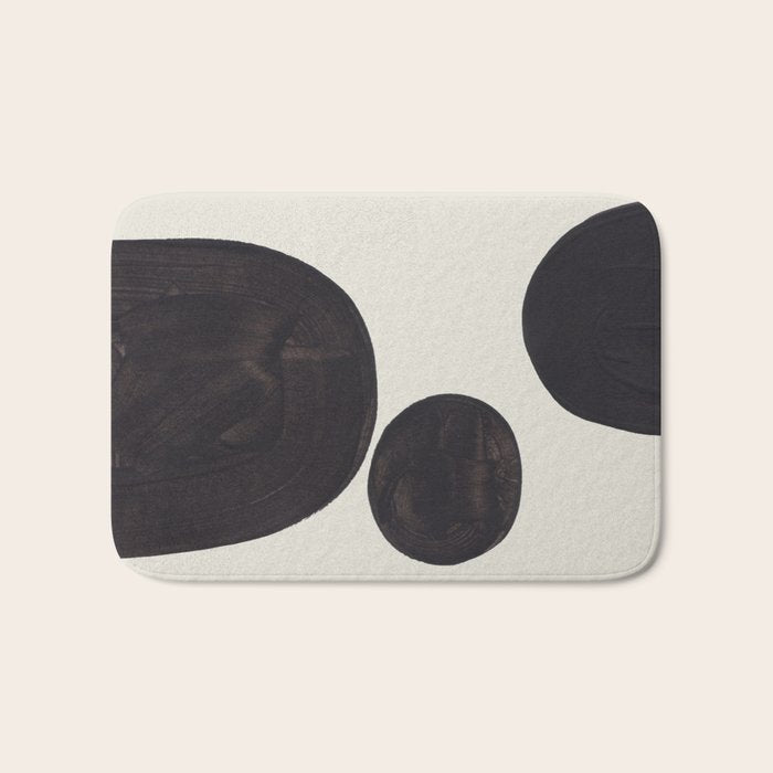Black & White Minimalist Abstract Shapes Patterns Black Ink Painting Bath Mat Gallery Image 1