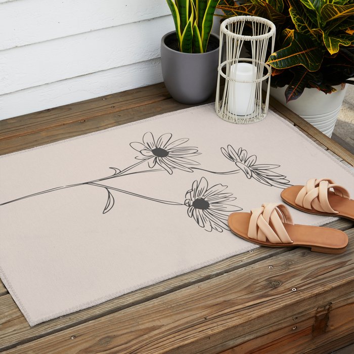 Minimal Line Art Flowers 6 Outdoor Rug Gallery Image 2