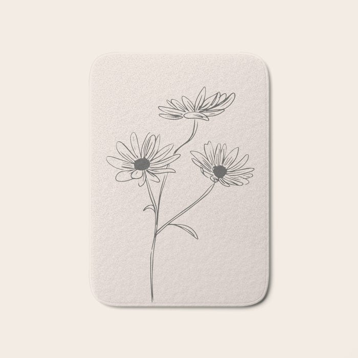 Minimal Line Art Flowers 6 Bath Mat Gallery Image 1