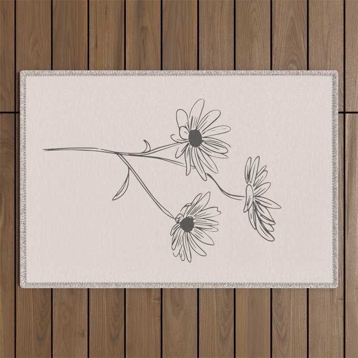 Minimal Line Art Flowers 6 Outdoor Rug Gallery Image 1