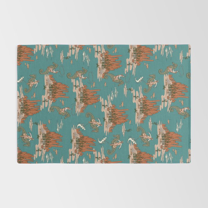 Quirky Western Cowboys on Seahorses Roping Sharks Rug Gallery Image 2