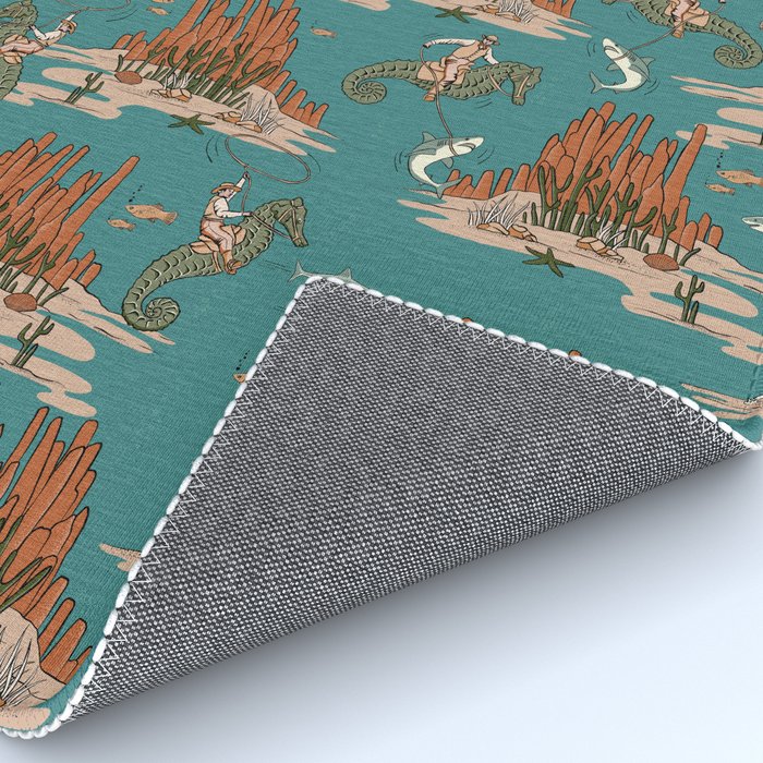 Quirky Western Cowboys on Seahorses Roping Sharks Rug Gallery Image 4
