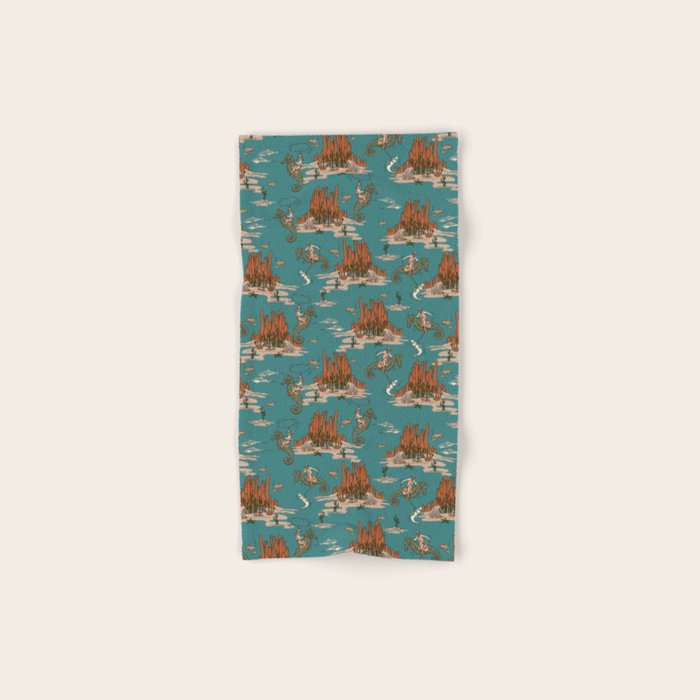 Quirky Western Cowboys on Seahorses Roping Sharks Bath Towel Gallery Image 1