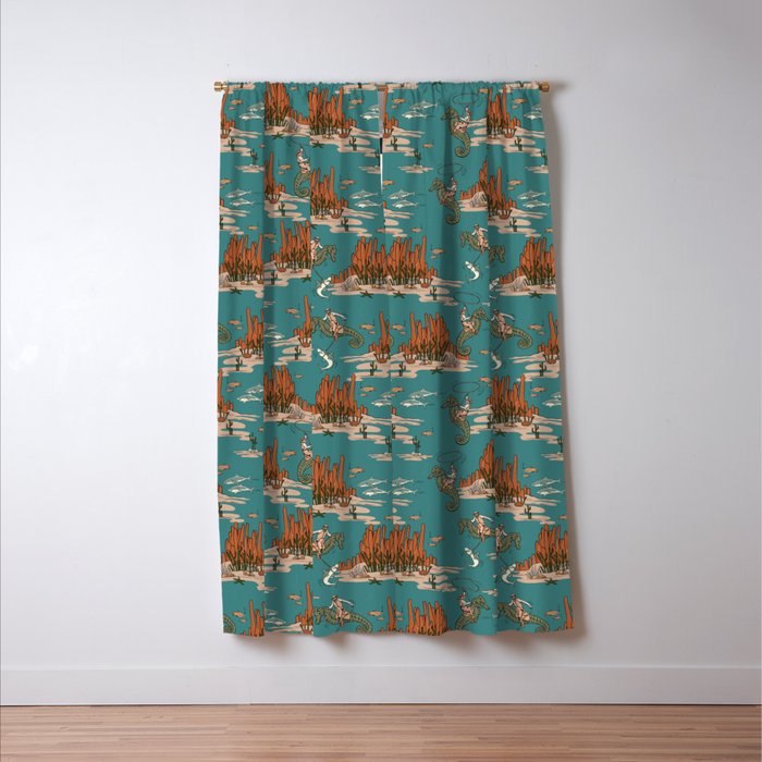 Quirky Western Cowboys on Seahorses Roping Sharks Window Curtain Gallery Image 3